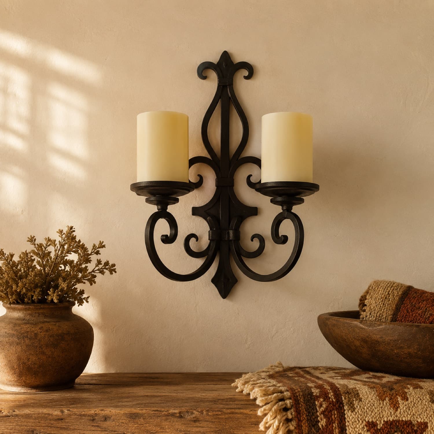 Wrought-Iron Wall Sconce + LED Candles